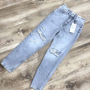 Light Grey Distressed Zara Mom Jeans NWT
